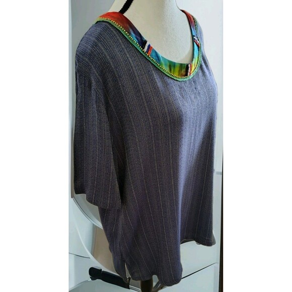 Surya II Blouse Size XL Purple Beaded Neckline Short Sleeve Rayon - Picture 6 of 12